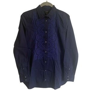 NWT J Crew Embroidered Poplin Button Up Shirt 00 Preppy Minimalist Quiet Luxury